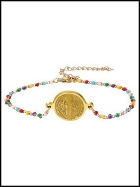 St. Benedict Medal Bracelet Stainless Steel Beaded Chain Women Religious